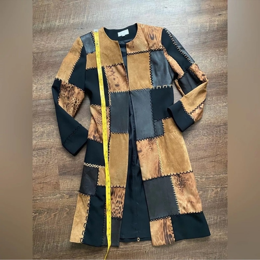 Suede Leather Patchwork Duster Jacket Coat - Picture 7 of 16